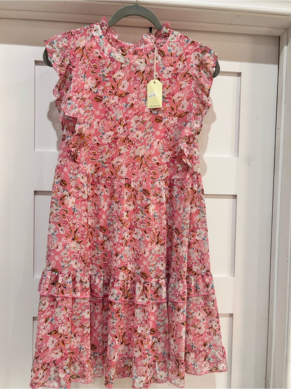 NWT size S “Jodifl” Lined Pink Floral Ruffle Dress